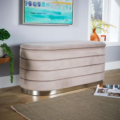 Velvet Grey Storage Ottoman Storage Solution Bench Footstool Home Furniture Seat (1/5)