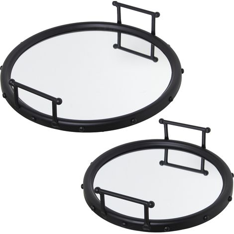 Lot de 2 Plateaux Miroir Métal Noir °47X9 Cm +°40X9 Cm,Int:°41/°33 (1/3)