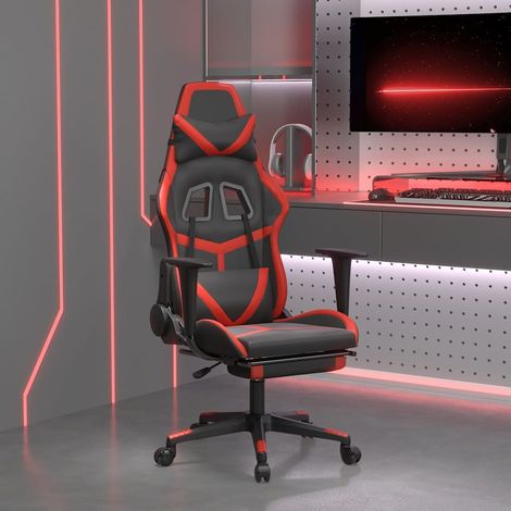 vidaXL Silla gaming de masaje y reposapiés cuero sintético negro rojo (1/5)