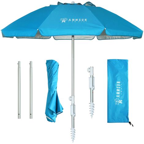 Parasol de plage portable compact de 2 m avec ancre de sable, coupe-vent, bouton poussoir d'inclinaison et grille d'aération, protection UV 50+, tient dans une grande valise pour voyage, (1/5)