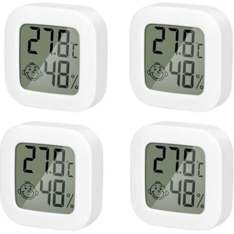 4 Pack Thermometre Interieur Mini Thermomètre Hygrometre Haute Précision Température Hygromètre Moniteur avec Air icône Confortable pour Cuisine Chambre de Bébé Serre Entrepôt Bureau -