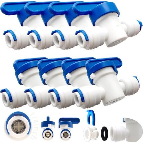8 grifos de válvula，conexión para filtro de agua RO，tapón recto de ajuste a presión de 6,35 mm (1/4") para línea de agua，manguera de refrigerador (1/5)
