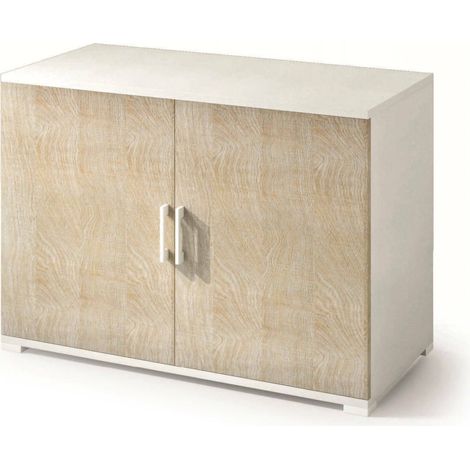 Dmora - Armadio multiuso Serafinito, Mobile lineare a 2 Ante battenti con ripiano, Mobile da ingresso, Scarpiera moderna, 100% Made in Italy, 90x45h66 cm, Rovere e Bianco (1/5)