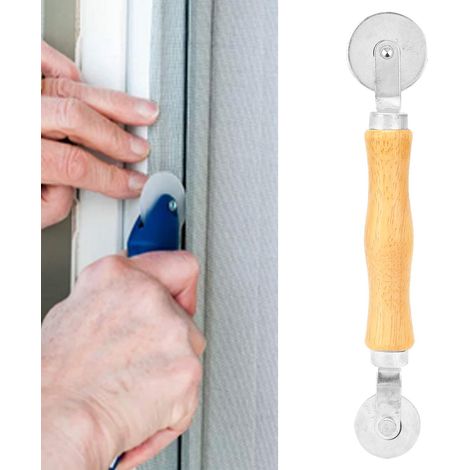 Rouleau de pose de moustiquaire en aluminium pour fenêtres et portes - Double roue concave - Accessoire d'installation manuelle (1/5)