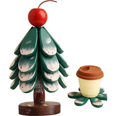 Dessous de plat en bois en forme de sapin de Noël pour plats chauds, comptoir de cuisine, décoration de vacances pour pique-nique, divertissement, invités, casseroles chaudes, bols, assiettes (1/5)
