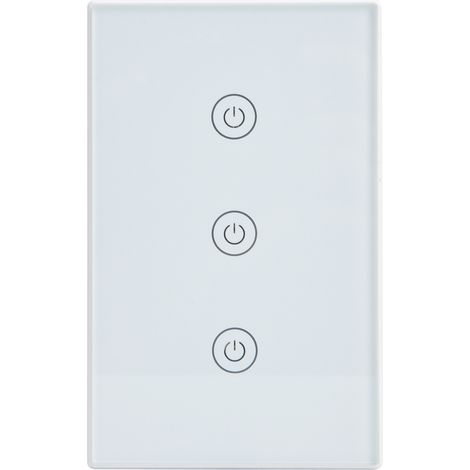 Interrupteur tactile intelligent 3 gangs, panneau en verre, commande vocale et par application WiFi, compatible Google Home, prise américaine 100-240V. (1/5)