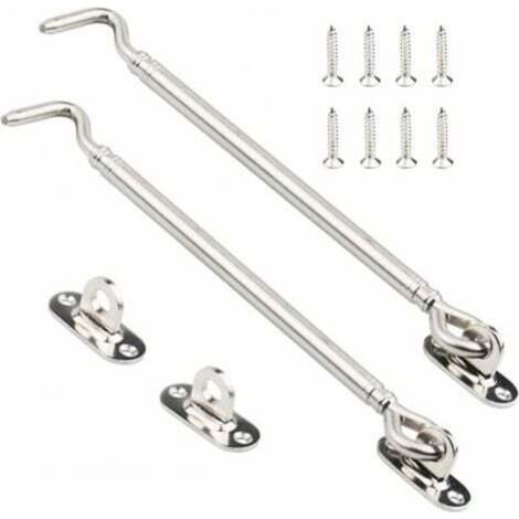 Pack of 2 Stainless Steel Cabin Hooks, Heavy Duty Gate Lock Shelter Latch, Swing Door Latch, Silent Window Fitting with Screws, 205 mm