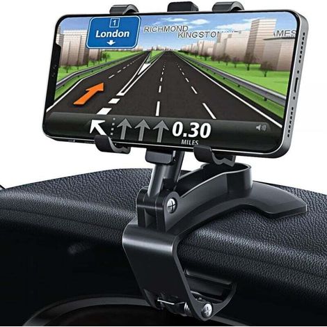 Supporto per telefono da auto girevole a 360 gradi per cruscotto, compatibile con GPS e telefoni cellulari da 4,0 a 7,0 pollici. Nero. (1/4)
