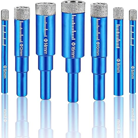 Foret Carrelage Diamant, meche diamant carrelage, 7 pièces, meches diamant, pour Carrelage Céramique Grès Cérame Tuiles Verre Pierre, fin Set de forets à diamant, 6×2/8/10/12/14/16mm… (1/5)