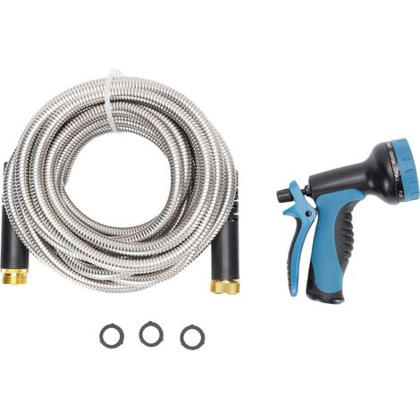 GARRYFIZH ‌Tuyau d'arrosage 7.5m avec pistolet‌ - Flexible, anti-vrillage, acier inoxydable, pour lavage voiture et nettoyage maison