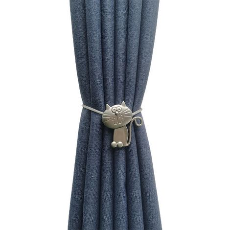 Boucle de Rideau, 1 Pièces (Argent) Le chat Magnétique Corde de Rideau, Embrasses de Rideaux, Bretelles pour Rideaux, Fleurs en Métal, pour Rideaux de Chambre à Coucher de Salon (1/4)