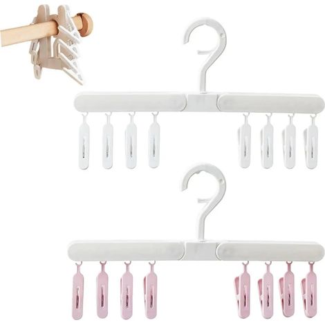 Extrait de séchage portable pliable avec 8 clips 2 pièces en rose blanc (1/5)