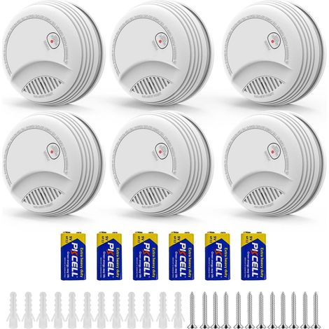 Lot de 6 Detecteur de Fumée – Alarme Incendie avec Pile 9V Remplaçable, Avertissement Batterie Faible, 85 DB, sans Fausses Alertes, Bouton Test et Silence, 10 Ans (6 pièces) (1/5)
