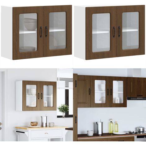 vidaXL Küchen-Hängeschrank mit Glastür Kalmar Braun Eichen-Optik (1/5)