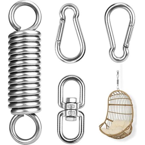 Molla di sospensione, gancio da soffitto, kit di sospensione per amaca con molla in acciaio, 2 moschettoni e gancio girevole a 360°, gancio per sedia a dondolo con molla per sacco da boxe/yoga (1/5)