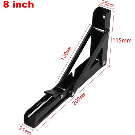 (Support noir de 20 cm - FR) Lot de 2 supports pliables muraux réglables pour étagères et tables pliantes, style triangulaire, robustes et résistants. (1/5)
