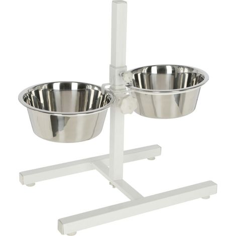 Kerbl Bar à aliments avec 2x gamelles 1800ml, gamelle blanche, gamelle pour chien