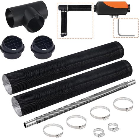 Kit de Tuyaux de Chauffage Diesel, Conduit d’Air Extensible de 75 mm, Tuyau d'Échappement en Inox de 25 mm, 2 Bouches d'Aération, Collier de Serrage, pour Chauffages de Stationnement Diesel (1/4)