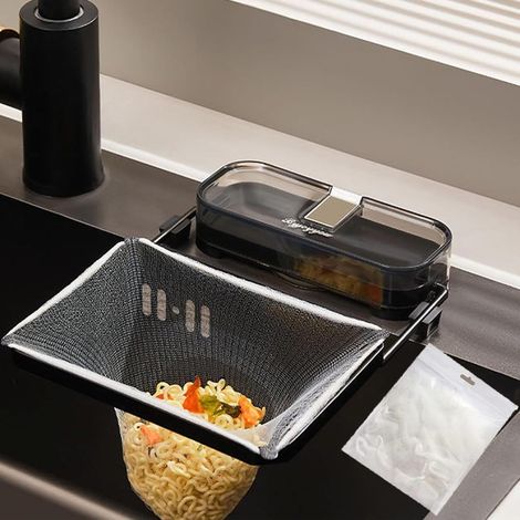 Support de filtre à ventouse pour évier, crépine d'évier, filtre à panier, sac en filet, panier d'égouttage, étagère à ventouse avec 100 sacs filtrants (noir)-AquaForge (1/5)