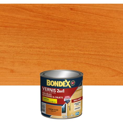 Bondex – Vernis intérieur 2 en 1 chêne doré brillant 0,25 L – Protection bois brut et vernis – Application directe sur bois – Pour meubles et boiseries