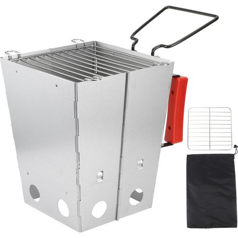 Réchaud pliant de camping en acier inoxydable, portable, barbecue avec grille et sac de rangement (1/5)