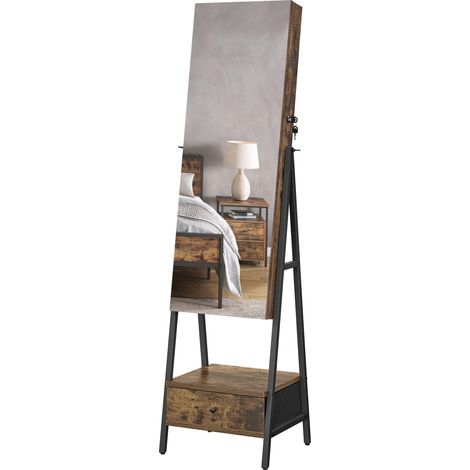 Armoire à Bijoux avec Miroir LED sur Pied, Tiroir et Étagère (1/5)