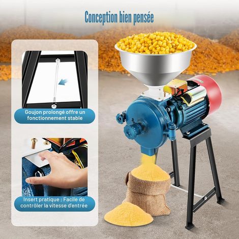 Elektrische Getreidemühle 2200W Professionelle Kornmühle mit Trichter & Drehknopf 1400U/min für Mais Weizen Kräuter Ideal für Haushalt und Gewerbe (1/5)