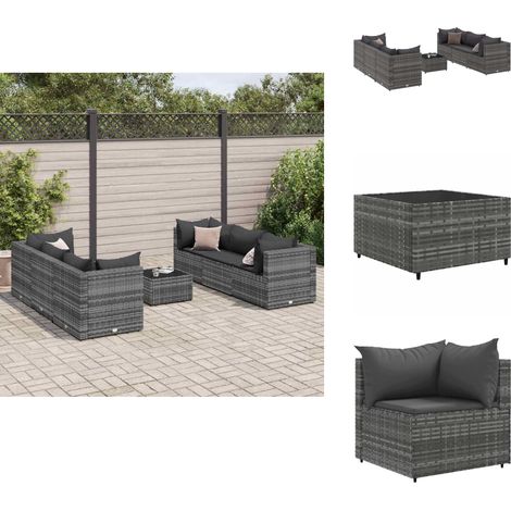 Vidaxl – Salon de jardin 7 pcs avec coussins gris – Résine tressée durable – Canapés d'angle confortables – Table basse 50x50cm (1/5)