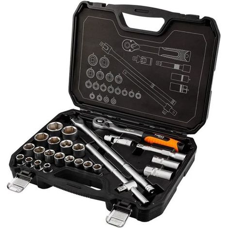 Llaves y dados neo tools 25 piezas acero cromo-vanadio 72 dientes