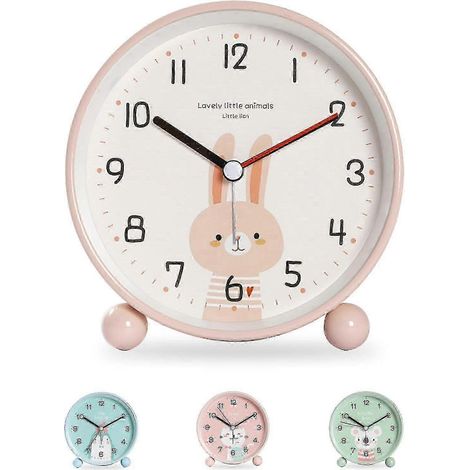 Réveil éducatif pour enfants - Jour/Nuit, facile à régler, veilleuse à piles, silencieux, idéal pour les voyages (Lapin rose) (1/5)