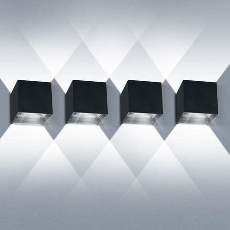 4er-Pack Wandleuchten für den Innen- und Außenbereich mit einstellbarem Abstrahlwinkel, 12 W LED-Wandleuchten, 6000 K Kaltweiß, Schwarz, wasserdichte Außenwandlampe IP65 [Energieklasse F]