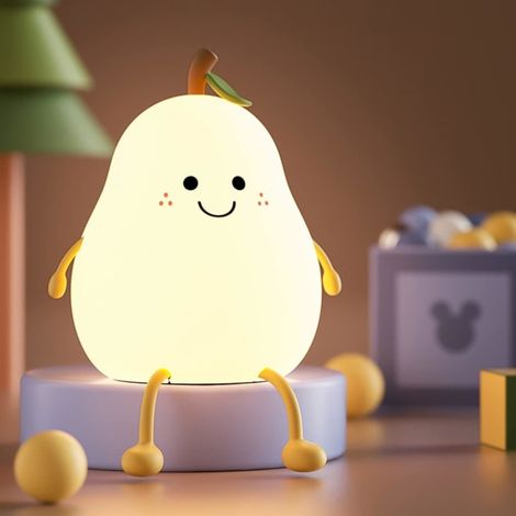 KLVGTIFS PU - Veilleuse créative en forme de poire pour enfants avec minuterie, 7 couleurs de lumière LED, rechargeable par USB, lampe de chevet (1/5)