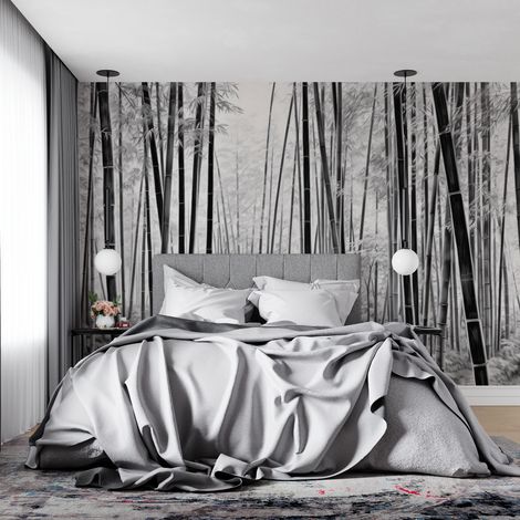 Papier peint foret bambous noirs sur fond blanc 1 - 150 x 250 cm (1/2)