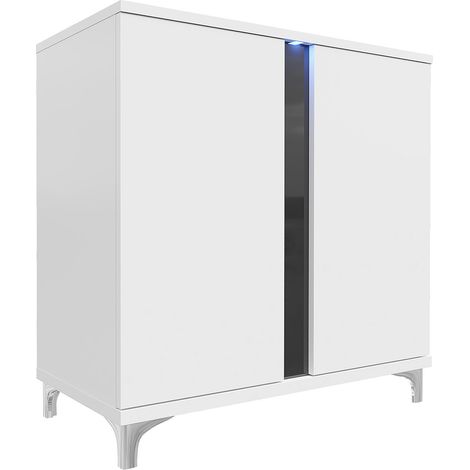 Aparador Florem II, Blanco + Blanco brillante + Negro brillante, 88x92cm, Número de puertas: 240cm, Aglomerado laminado, LED