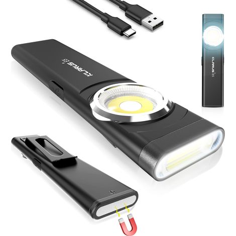 Linterna recargable USB C E5 Mini Flat EDC, luz de trabajo Cob de 470 lúmenes con base magnética y clip de hebilla. Adecuado para mantenimiento, camping, senderismo, emergencias. (1/5)