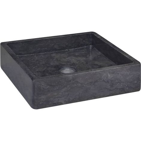 Vidaxl – Lavabo noir 40x40x10 cm en marbre – Vasque à poser élégante – Épaisseur 3,5 cm – Diamètre trou de vidange 4,5 cm (1/5)