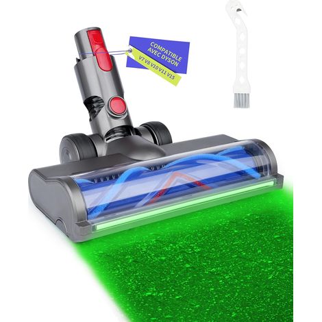 Brosse pour Dyson V7 V8 V10 V11 V15 avec Lumière LED Verte Motorisée (Rouleau rayé) (1/5)
