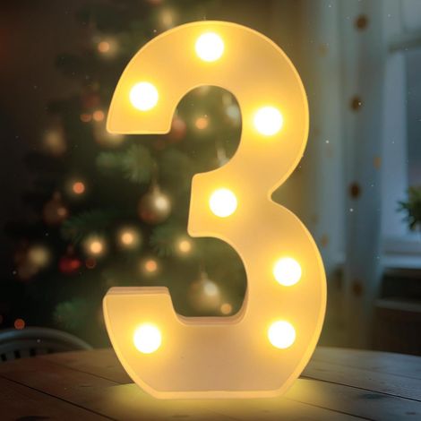 3 Lettre Lumineuse, 22 cm, ABS, Blanc Chaud, Décoration Mariage, Fête (1/5)