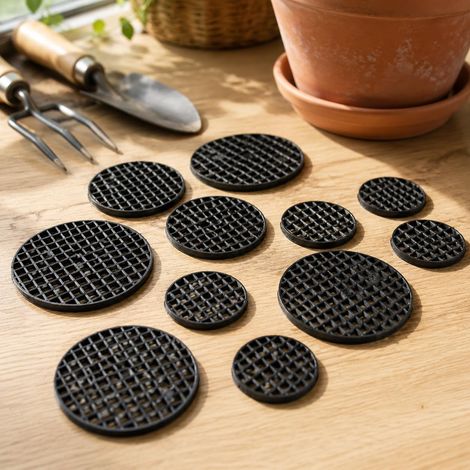 Grille en plastique pour trous de drainage de pots de fleurs (diamètre 45 mm, 1 pièce) – Maille respirante retenant le terreau pour plantes grasses (1/4)