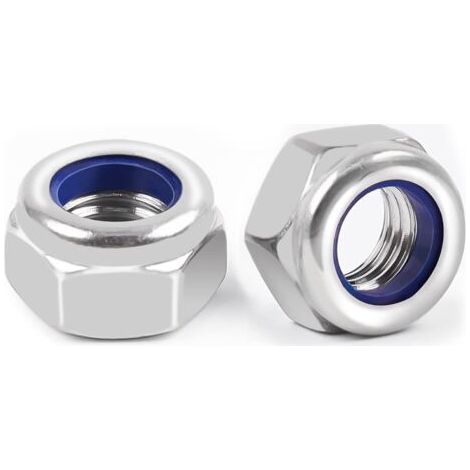 BUNTHAUS M8 Inox  10 pièces Écrou Nylstop Inox M8, A2 V2A Écrous Autobloquant (DIN 988 / ISO 108110) Ecrous Frein Hexagonal de Blocage en Nylon, Filetage Métrique Standard Frein