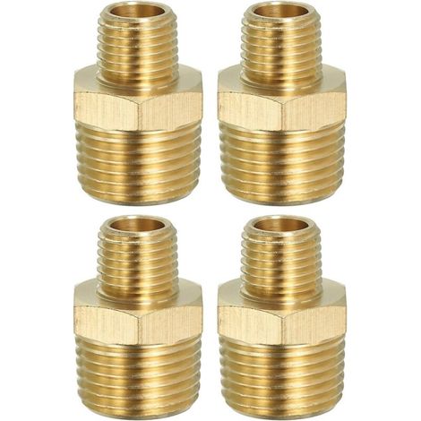 Sechskant-Rohrverschraubung aus massivem Messing, Gewindeadapter, 5er-Pack, 1/4" NPT x 1/8" NPT, Außengewinde-Wasserleitungsverbinder - 1/2" NPT x (1/5)