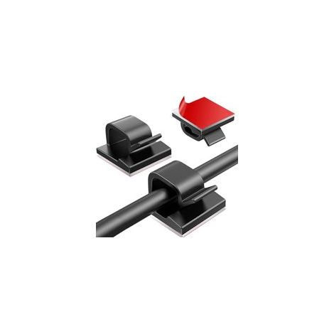 50 pièces Adhesif Clips Câbles,Cable Adhesif Rangement de Câble,Attache Câble Auto Collant pour Lumières et Décoration Atelier Mural Bureau à Domicile à l'extérieur (14x14x7mm,Noir) (1/5)