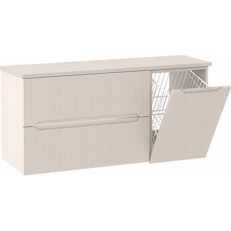 Meuble sous vasque suspendu avec panier à linge et plan L.120 cm cachemire mat façade rainurée NOVO Furnidea (1/5)