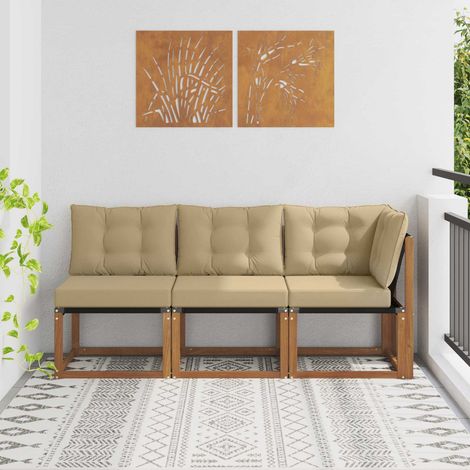 vidaXL  Outdoor Middle and Corner Sofa  with Cushion 3 Piece Natural