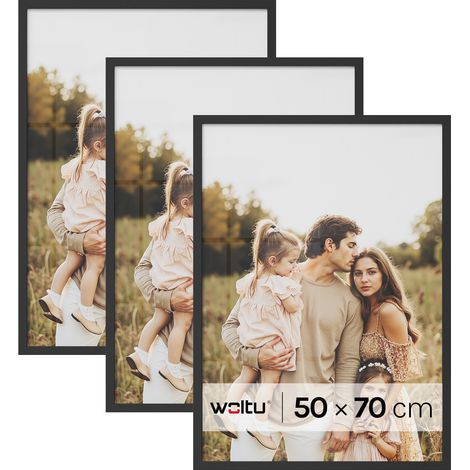 Lot de 3 Cadre Photo 50x70 cm WOLTU, Cadre pour Photo en Bois MDF, Décoration Murale ou sur Table, Noir