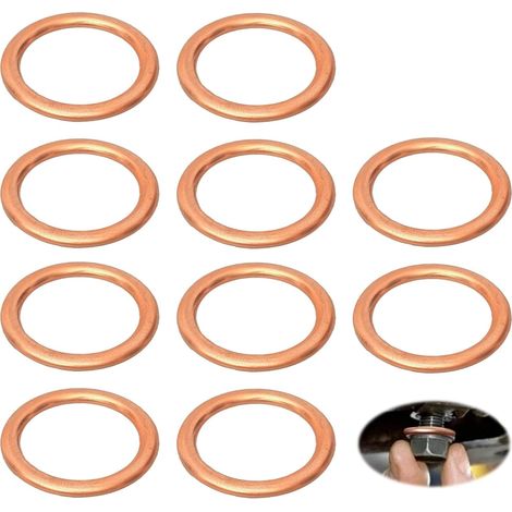 10 Pcs Joint de Vidange Voiture Cuivre 16x22x2 mm, Rondelle Bouchon de Vidange, Joint Étanchéité Moteur, Compatible avec 7703062062 11137546275 31338 7546275 (1/5)