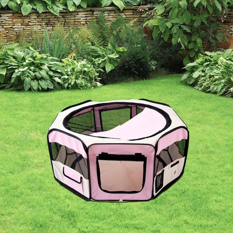 Parque Plegable para Perros y Gatos Corralito Portátil para Animales Pequeños Impermeable de Tela Oxford Ø90x41 cm Rosa