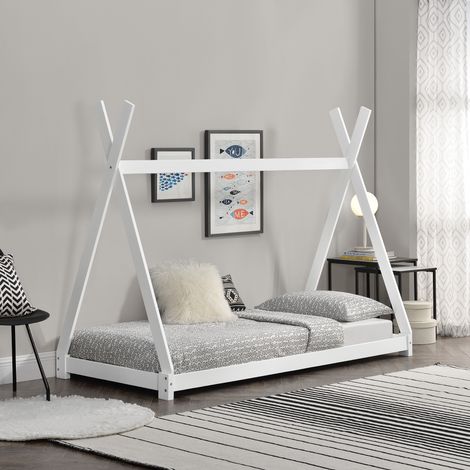 Cama infantil Onejda - Estructura tipi de madera pino - 200 x 90cm - Blanco mate [en.casa]