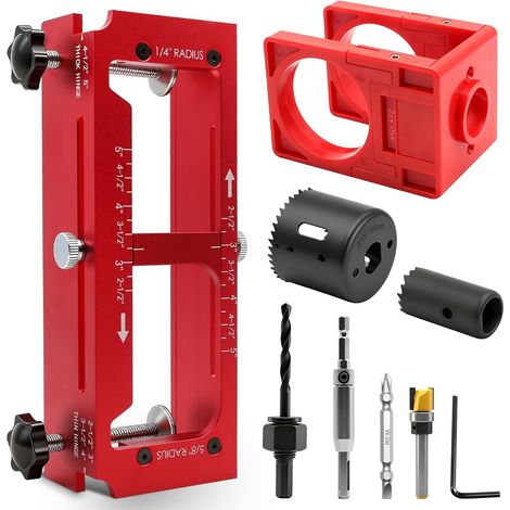 Gabarit de Charnière de Porte + Kit d’Installation de Serrure – Template de Fraisage en Alliage d’Aluminium pour Mortaisage 2,5" à 5", Rayons 1/4", 5/8" et Carré – Kit de Perçage pour Poignée et Pêne (1/5)