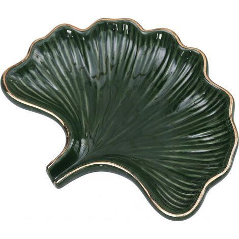 Porte-savon en céramique vert foncé pour salle de bain - Élégant motif feuille vintage - Accessoires de salle de bain auto-drainants rustiques pour évier de douche et comptoir (1/5)